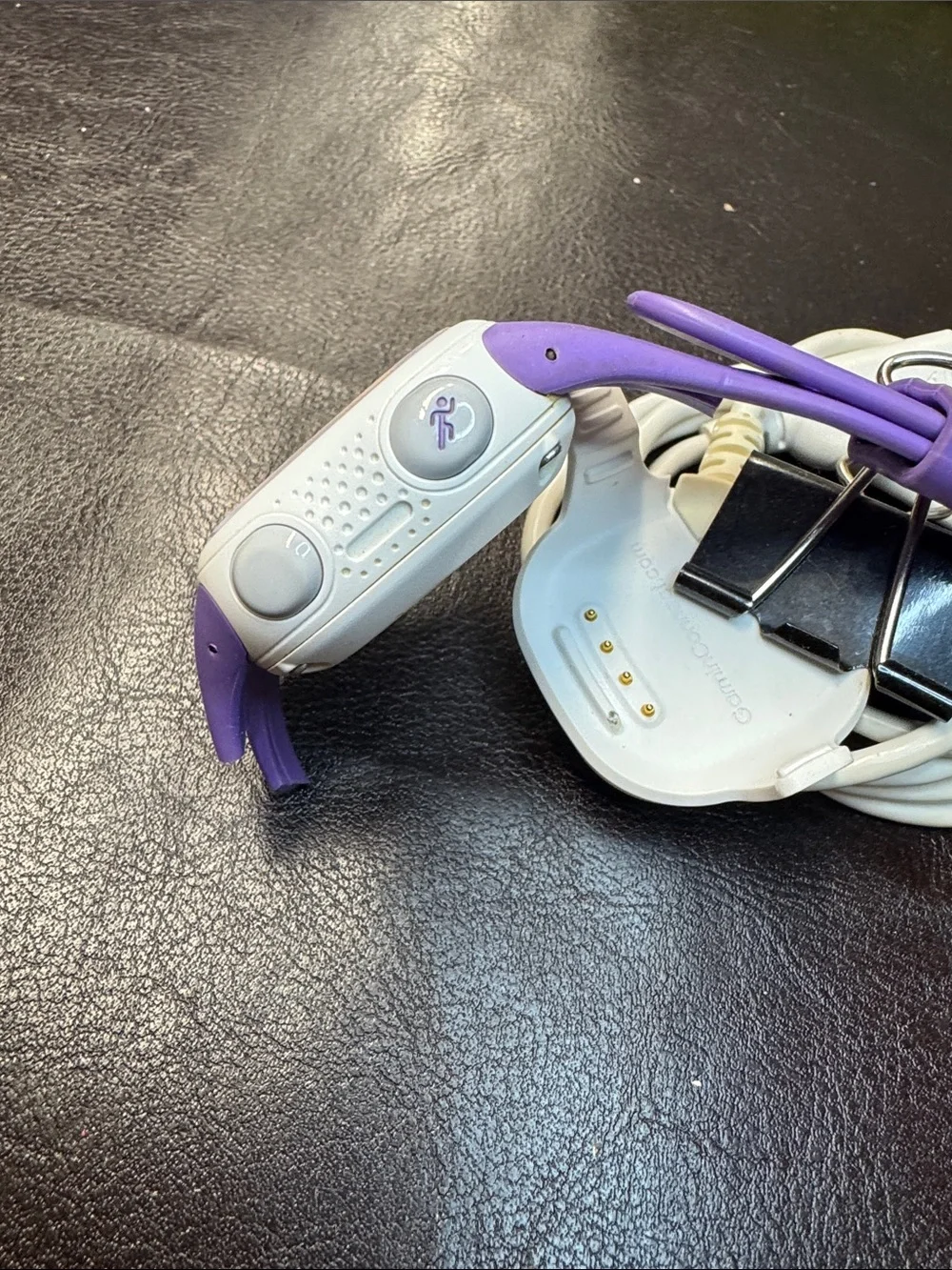 Garmin Purple and White Forerunner 10 Fitness Watch with USB Charging Cable
